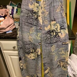 Kantha Wide leg pants w/ drawstring waist. Handmade in India- NWOT- Size Large